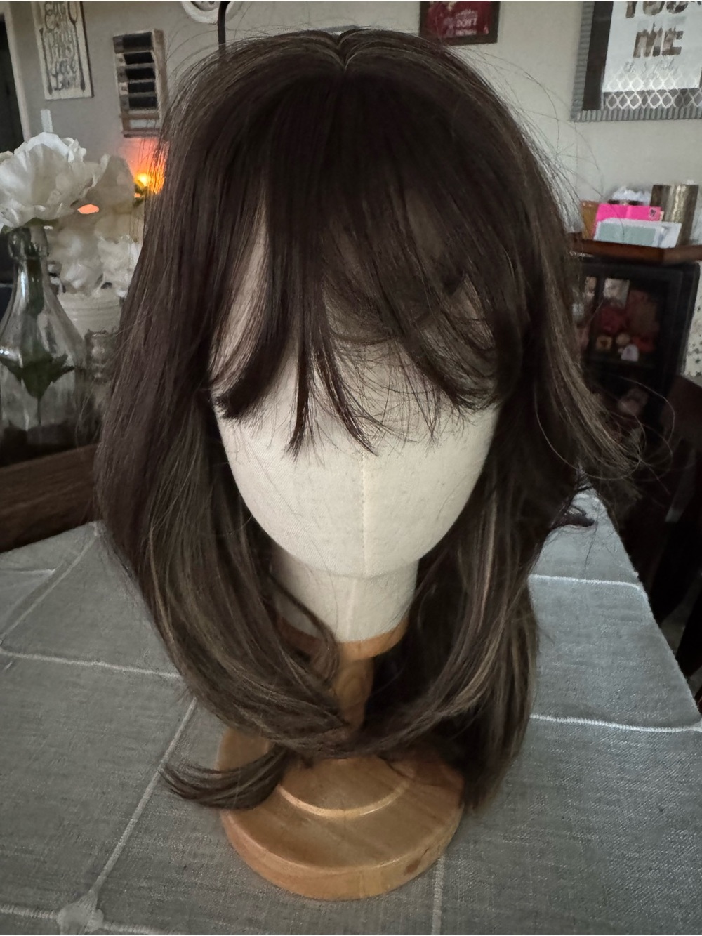 Brown Women's Synthetic Wig with Natural Bangs